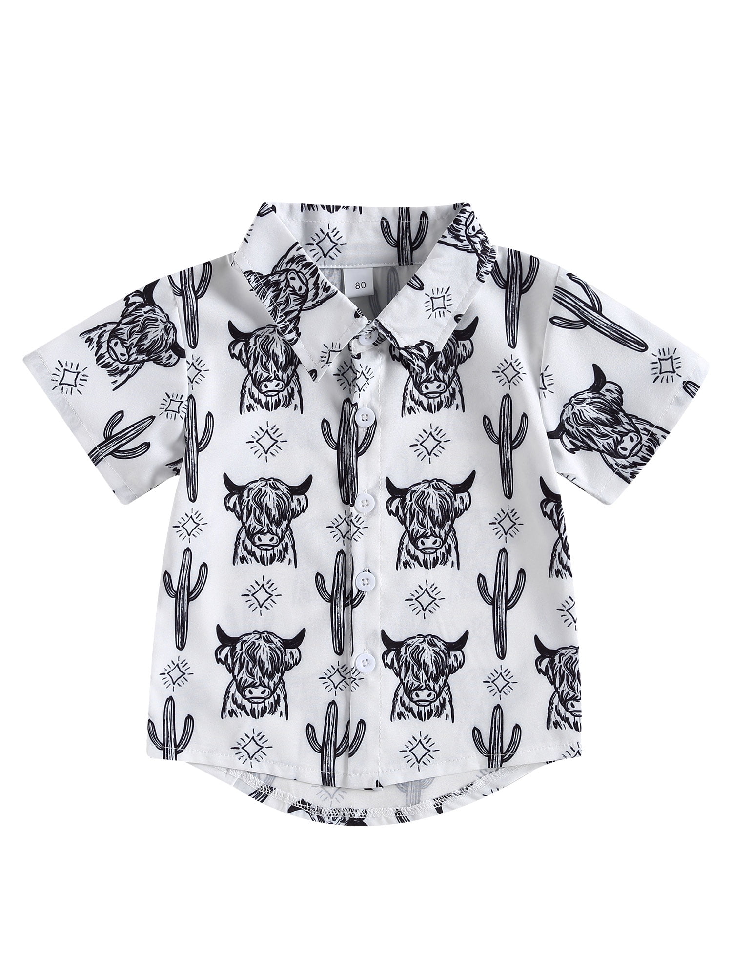 Bangyeer Toddler Baby Boy Cow Print Button Down Shirt Short Sleeve