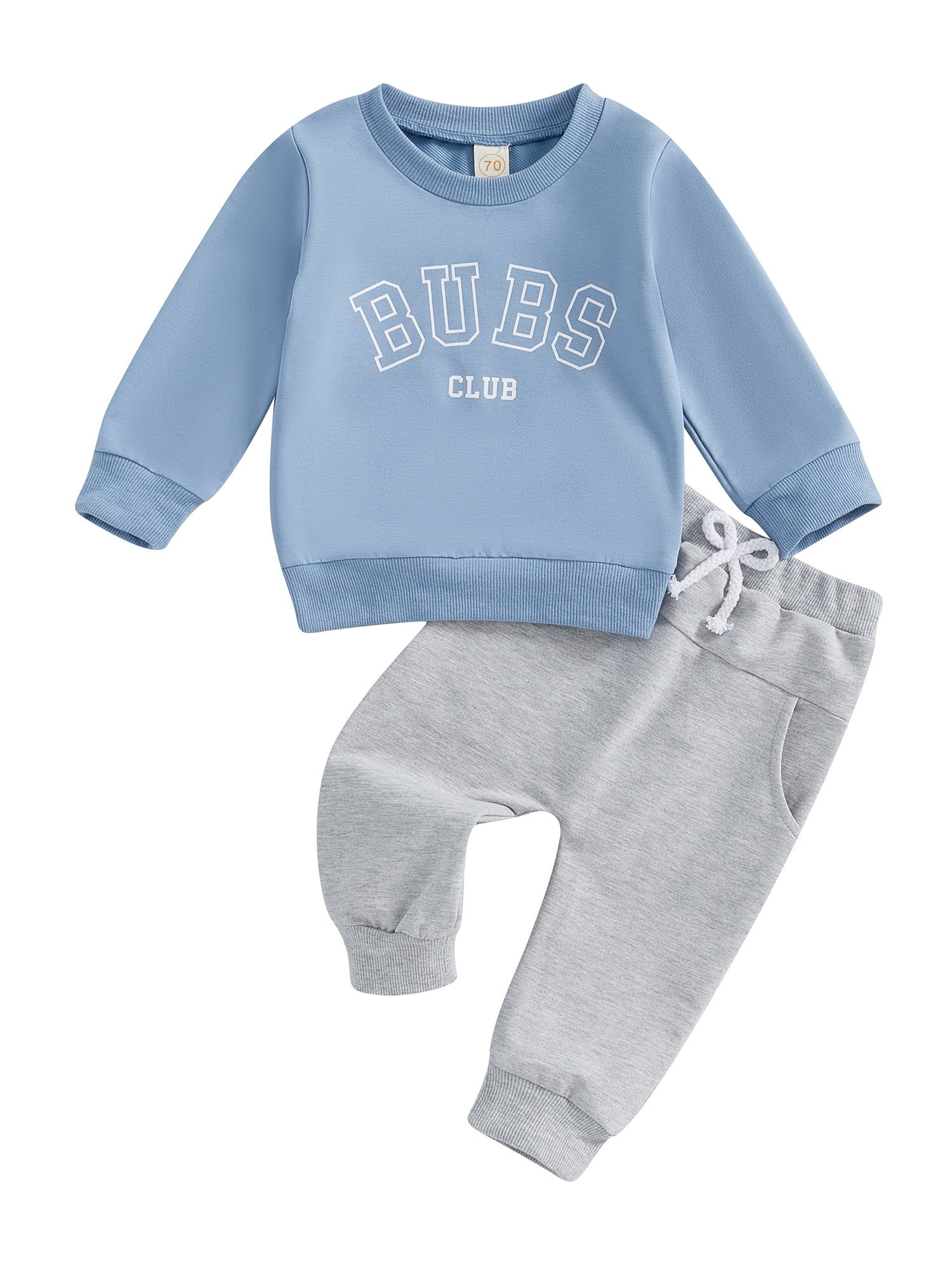 Sopiago Toddler Baby Boy Clothes Fall Winter Sweatshirt Pants 2 Piece Set Infant Letter Print Long Sleeve Top Suit Outfits Blue 3 6 Months