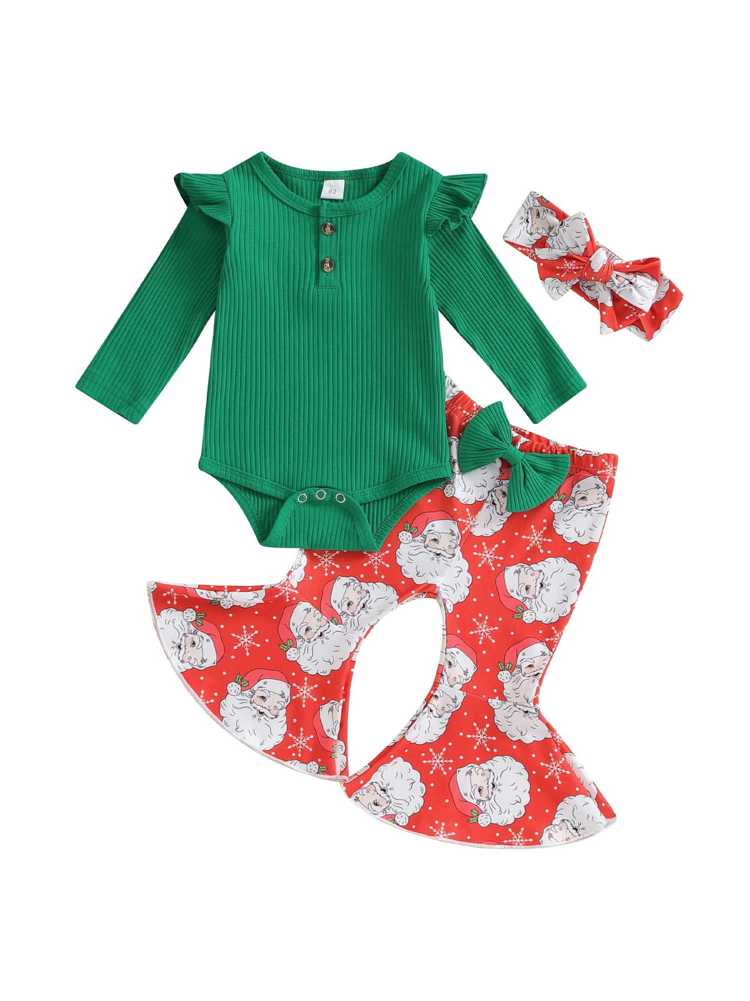 Bangyeer Toddler Baby Girls Christmas Outfit Long Sleeve Romper with