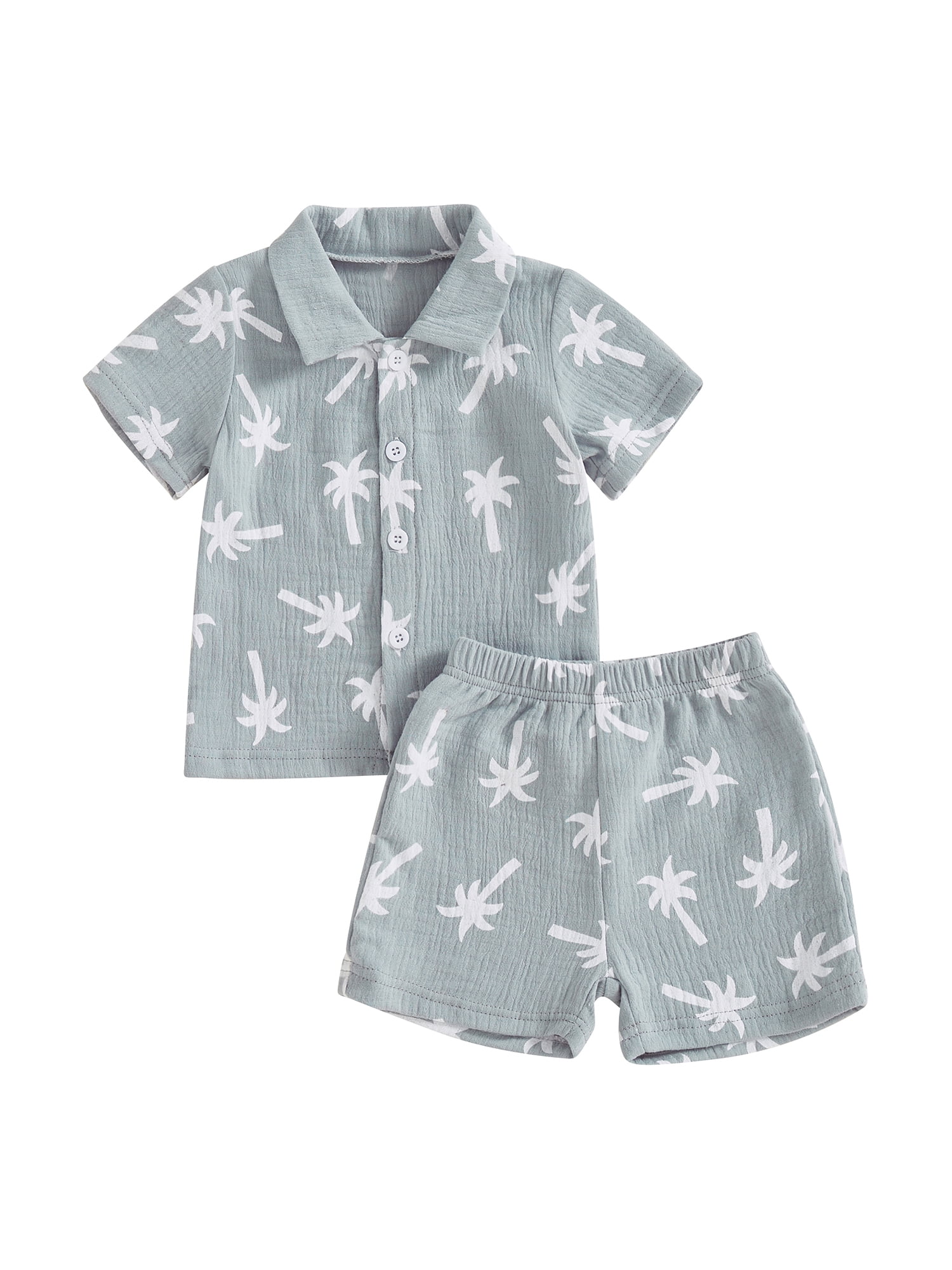 Set été Enfant - T-shirt & Short Imprimé Cocotier - Tenue Plage Sportive Pour Bébé Et Toddler