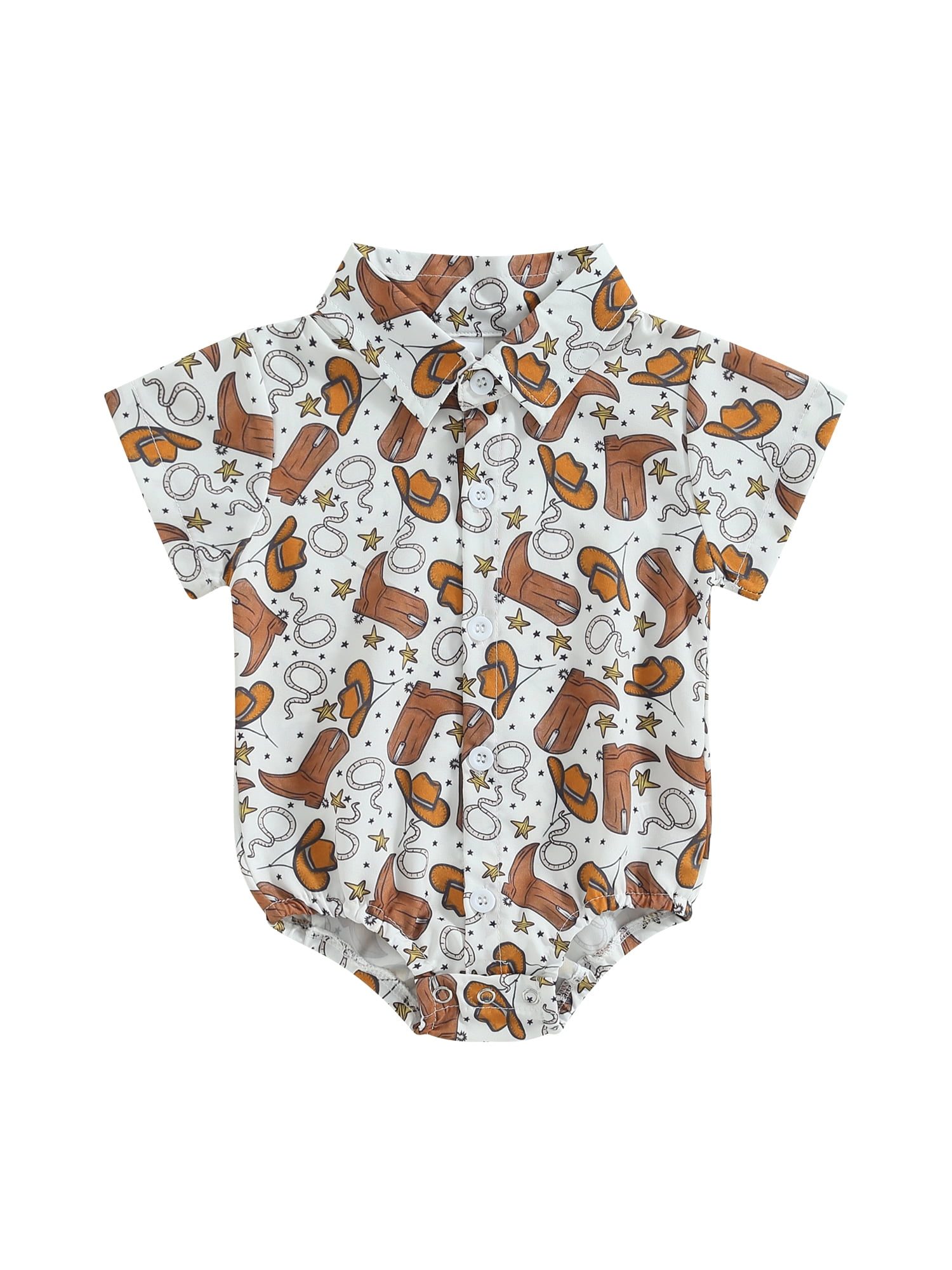Bangyeer Western Baby Boy Button Up Bodysuit Shirt Clothes Cow Print