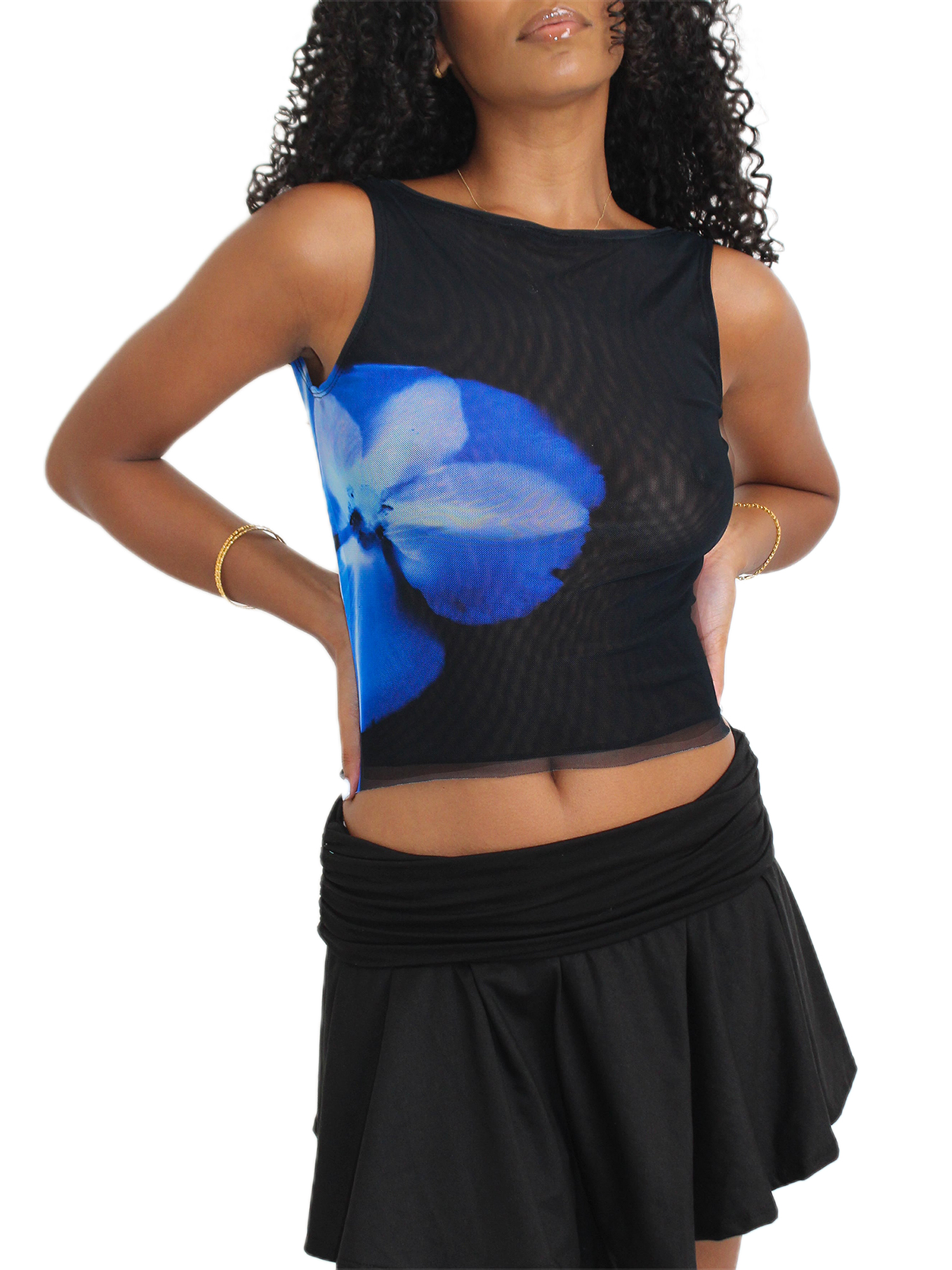 Bangyeer Women Fitted Tank Tops Sleeveless Round Neck Flower Print Vest