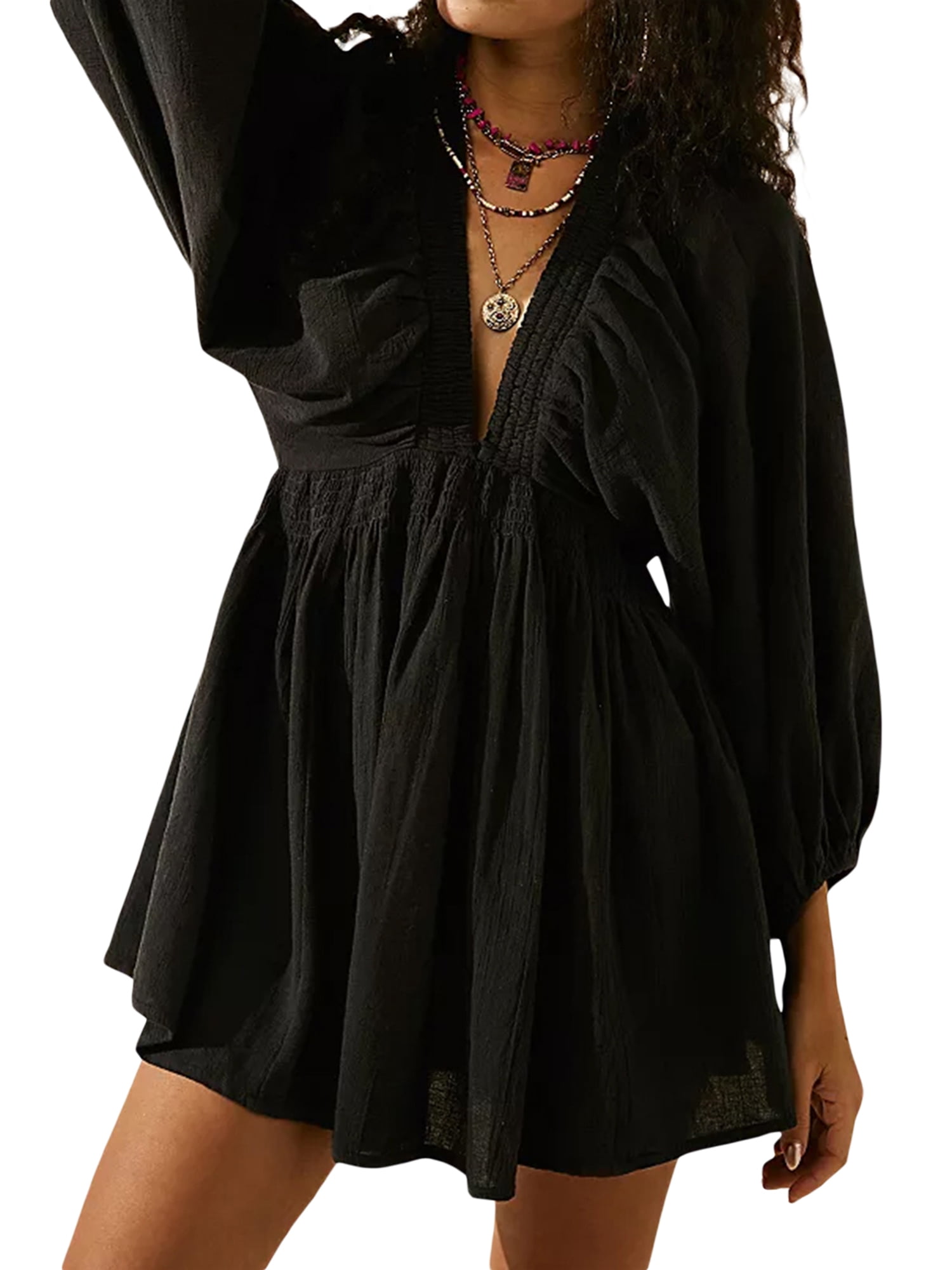 Black Sundresses For Women Women's Boho V-Neck Flowy Midi Dress - 3/4 Sleeve,  Casual Summer Beach Dress With Flowy Silhouette Women's Flowy V-neck Summer  Dress 3/4 Sleeve