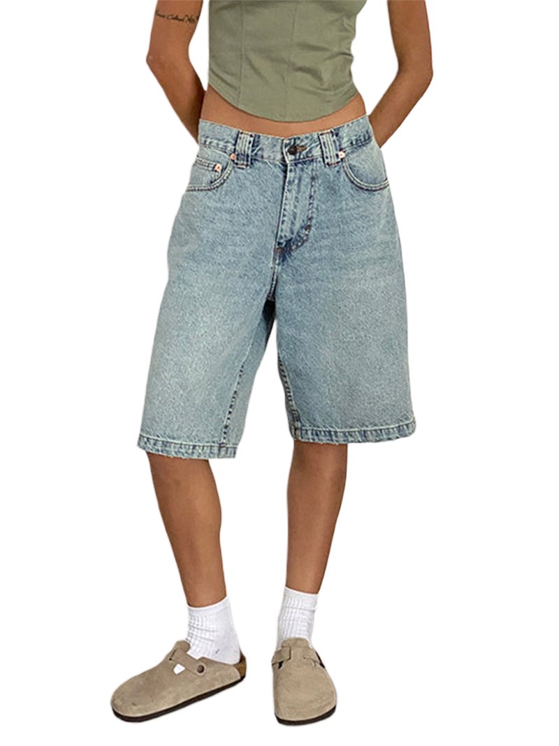 Bangyeer Women's Knee Length Shorts Loose Low Rise Wide Leg Denim
