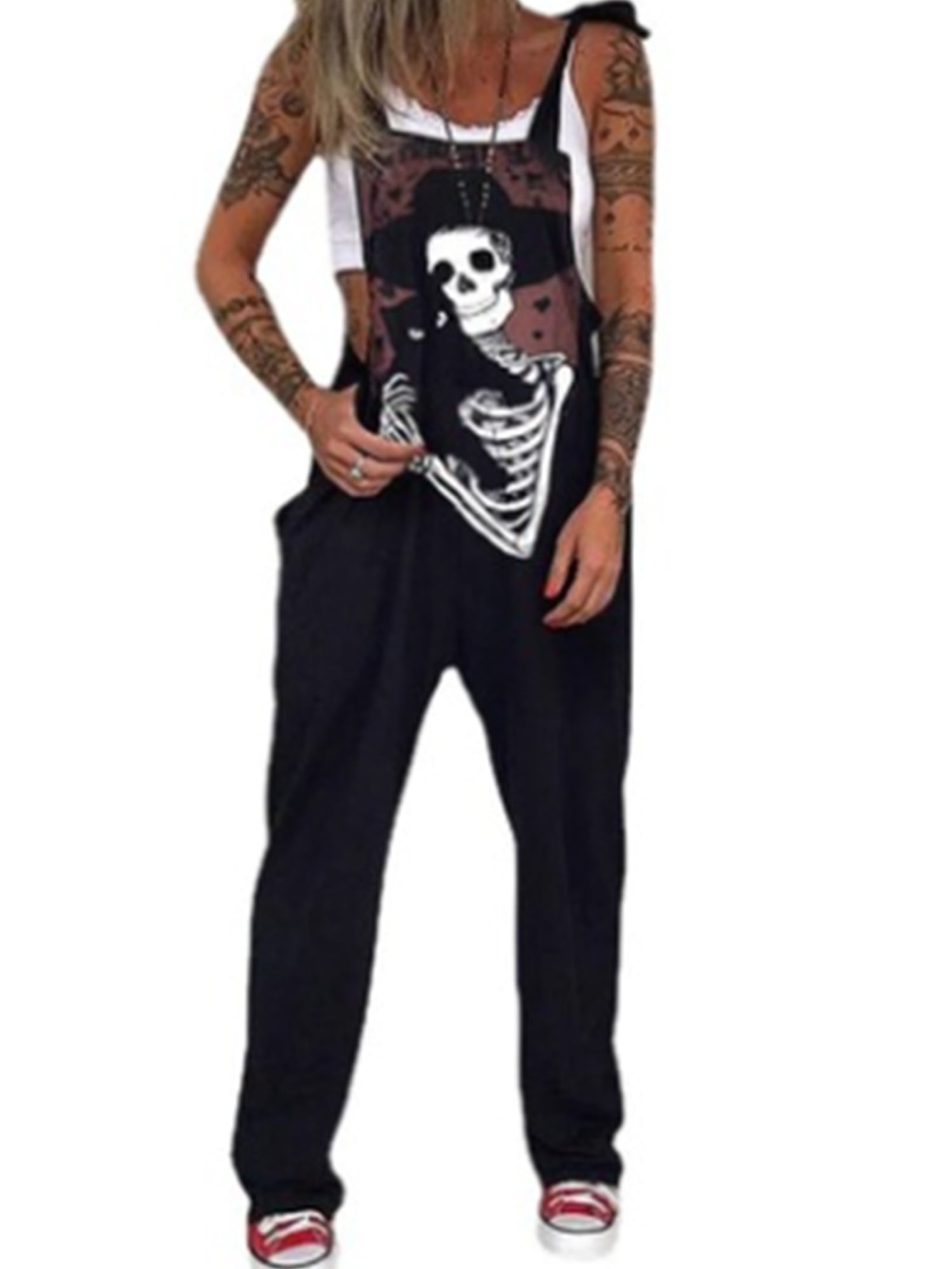 Bangyeer Women's Loose Jumpsuits Halloween Casual Sleeveless Skull