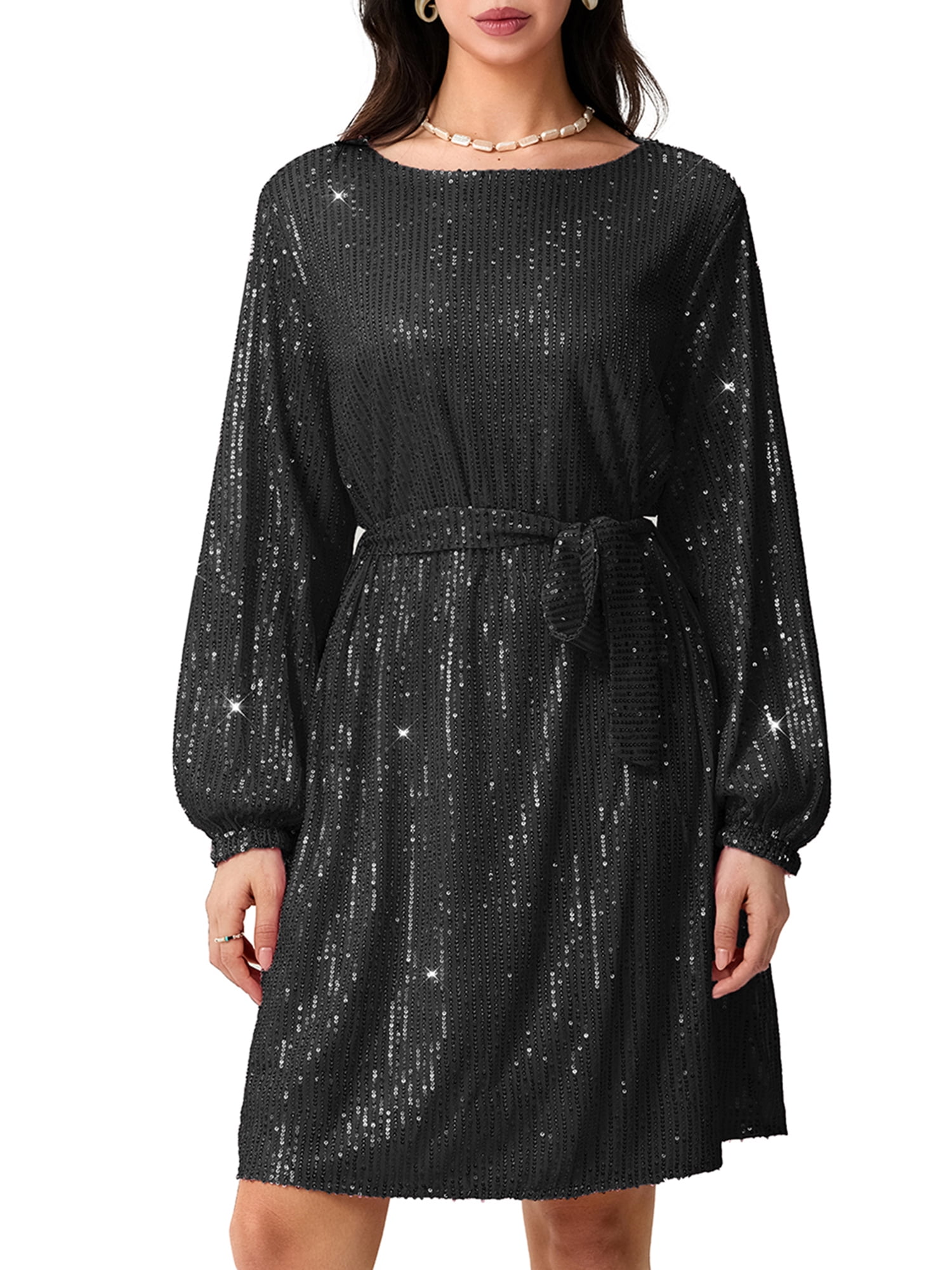 Ever-Pretty Women's Glitter Hi-Lo Dress - Short Sleeve, Crew Neck, Wedding Guest Dress