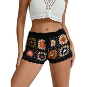 Bangyeer Womens Crochet Net Hollow Out Bottoms Beach Floral Knitted Pj Shorts Swimsuit Cover Up