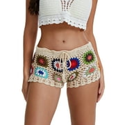 Bangyeer Womens Crochet Net Hollow Out Bottoms Beach Floral Knitted Pj Shorts Swimsuit Cover Up