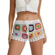 Bangyeer Womens Crochet Net Hollow Out Bottoms Beach Floral Knitted Pj Shorts Swimsuit Cover Up