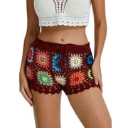 Bangyeer Womens Crochet Net Hollow Out Bottoms Beach Floral Knitted Pj Shorts Swimsuit Cover Up