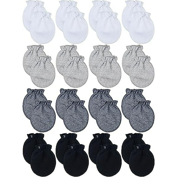 Bangyoudaoo Infant No Scratch Cotton Mittens, White Light Gray Dark Gray Black, 16-Piece
