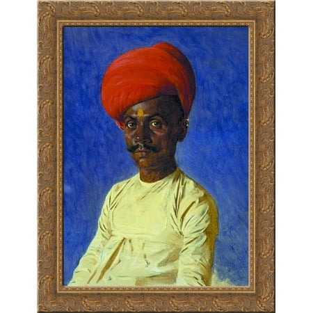 Bania (trader). Bombay 24x18 Gold Ornate Wood Framed Canvas Art by Vasily Vereshchagin