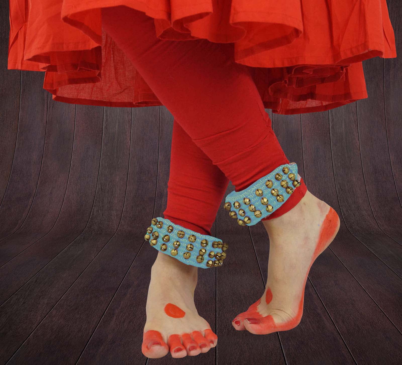 Banithani Indian Traditional 3 Line Classical Kathak 12 No Ghungroo Anklets Dancing Ankle Bracelet Pair Jewelry-Aqua Blue