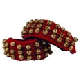 thumbnail image 1 of Banithani Indian Traditional 3 Line Classical Kathak 12 No Ghungroo Anklets Dancing Ankle Bracelet Pair Jewelry-Red, 1 of 5