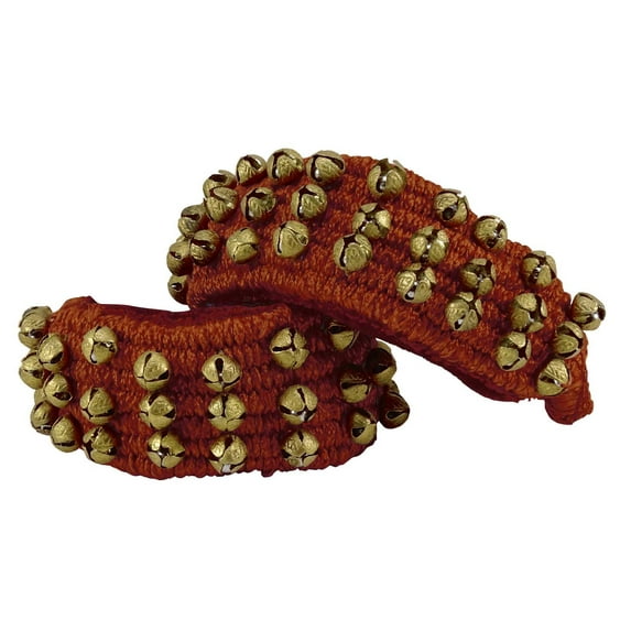 Banithani Indian Traditional 3 Line Classical Kathak 12 No Ghungroo Anklets Dancing Ankle Bracelet Pair Jewelry-Rust Orange