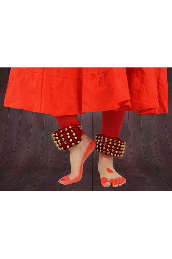 Indian Traditional 5 Line Classical Kathak 12 No Ghungroo Anklets Dancing Ankel Bracelet Pair Jewelry-Red