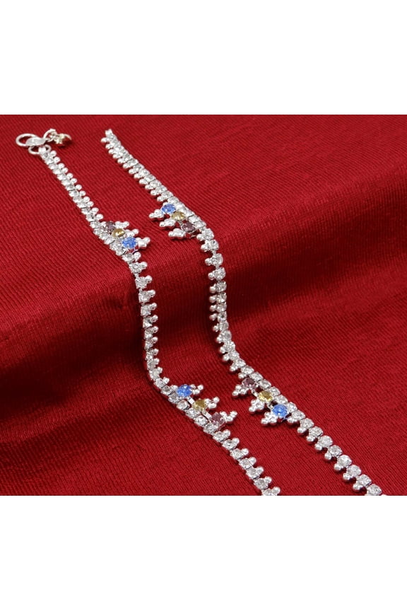 Traditional CZ Stone Ankle Bracelet Indian Wedding Foot Payal Jewellery