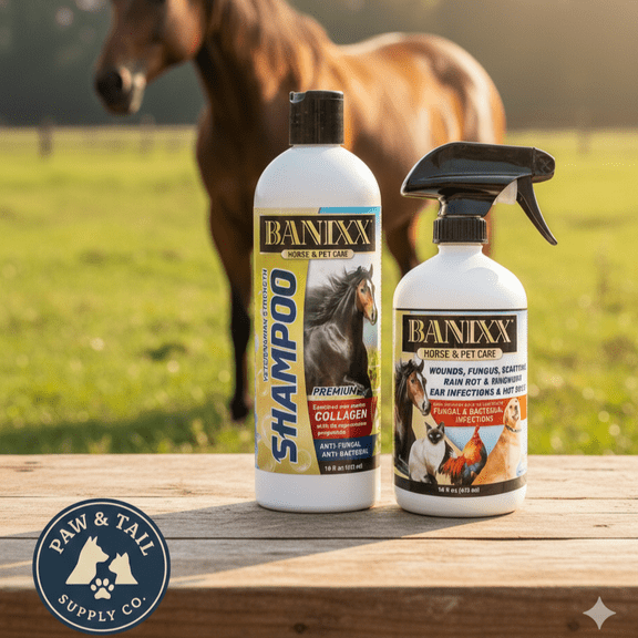 Banixx Medicated Shampoo & Wound Spray 16 oz Horse Dog Coat Pet Skin Care Combo