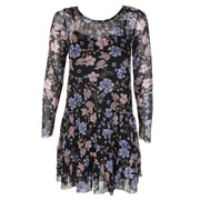 Banjara Black Multi Long-Sleeve Printed Drop Waist Floral Print Dress S
