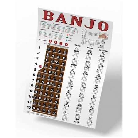 Banjo Chord, Fretboard Note, and Roll Chart - Open G Tuning - 11"x17" Easy Instructional Poster for Beginners - Chords & Notes & Rolls - A New Song Music