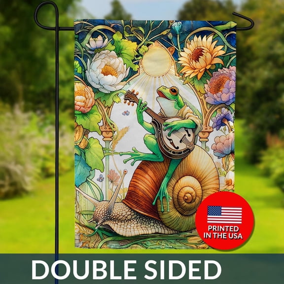 Banjo Frog Garden Flag Musical Snail Double Sided