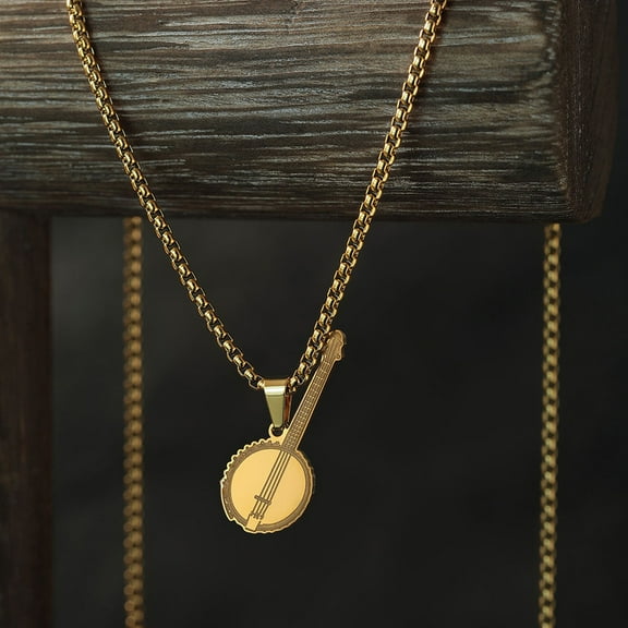 Banjo Pendant Necklace for Women Stainless Steel Jewelry Men Necklace