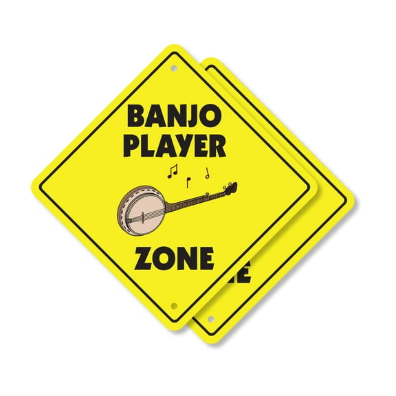 Banjo Player (2 Pack) Plastic Crossing Sign - 12 Inch X 12 Inch Xing Sign Gift Music Instrument Folk Bluegrass String Band Performer Acoustic Decor