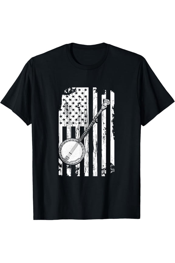 Banjo Player US Flag American Folk Country Music Stringband T-Shirt