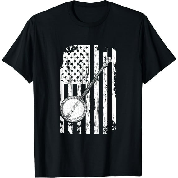 Banjo Player US Flag American Folk Country Music Stringband T-Shirt