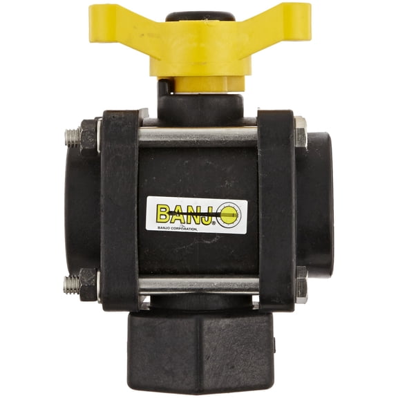 Banjo V075BL Polypropylene Bottom Load Ball Valve, Three Piece, Three Way, Full Port, 3/4" NPT Female