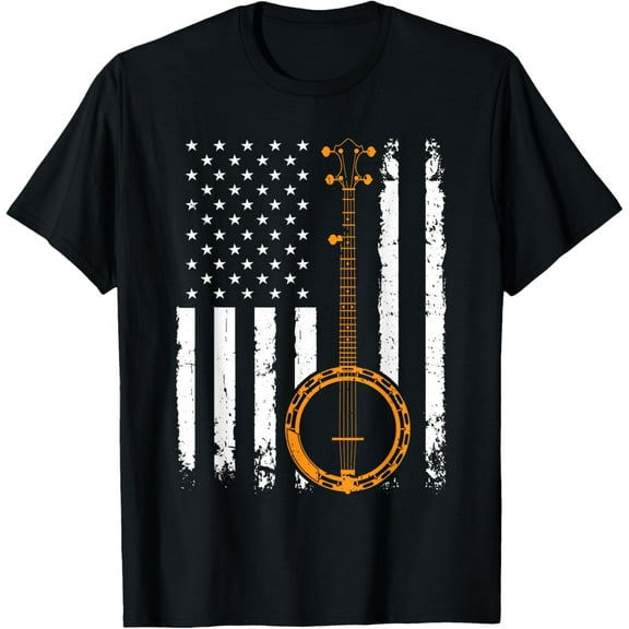Banjo Vintage US Flag American Bluegrass T-Shirt
