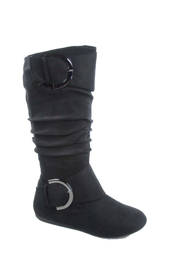 Women's Slouch Boots, Flat Heel Black, 8