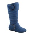 thumbnail image 1 of Bank-81 Women's Fashion Zipper Big Buckle Slouch Casual Flat Heel Mid Calf Round Toe Boots, 1 of 3