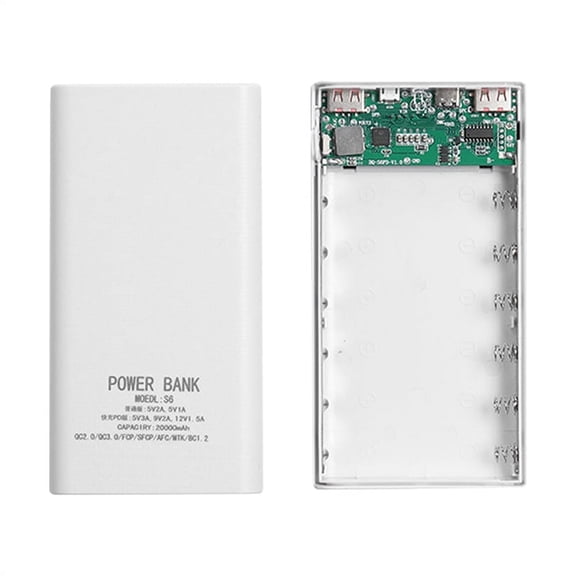 Bank Box 5V 2.1A LCD Display 20000MAh Board for 6X18650 Battery DIY Powerbank Case(White)