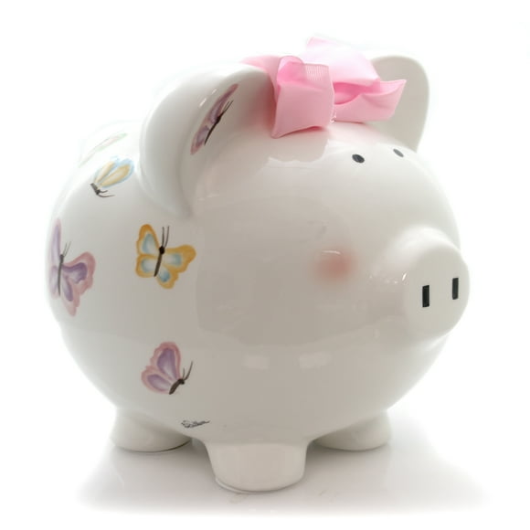 Bank Petite Papillon Pig Bank Ceramic Butterflies Money 36891