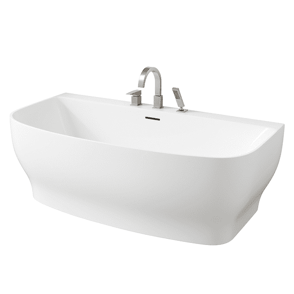 Bank Series 65 in. x 31 in. Flat Bottom Acrylic Freestanding Soaking Bathtub with Center Drain, Brushed Nickel Faucet