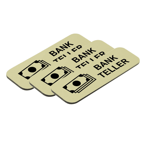 Bank Teller 1 x 3" Name Tag/Badge, Brushed Gold, (3 Pack)