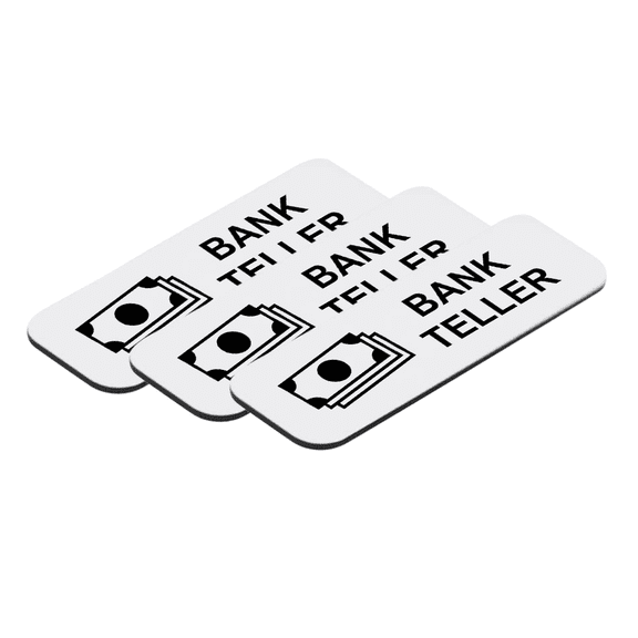 Bank Teller 1 x 3" Name Tag/Badge, White, (3 Pack)