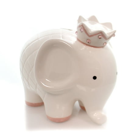 Bank White W/Pink Coco Elephant Bank Ceramic Crown Baby 3781Pk