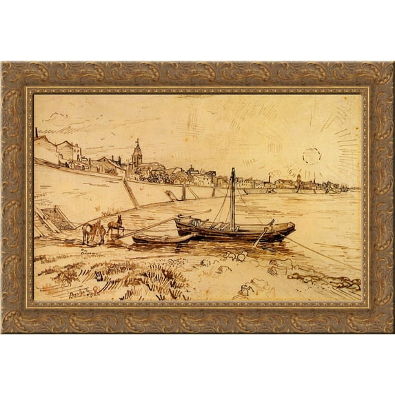 Bank of the Rhone at Arles 24x18 Gold Ornate Wood Framed Canvas Art by Vincent van Gogh