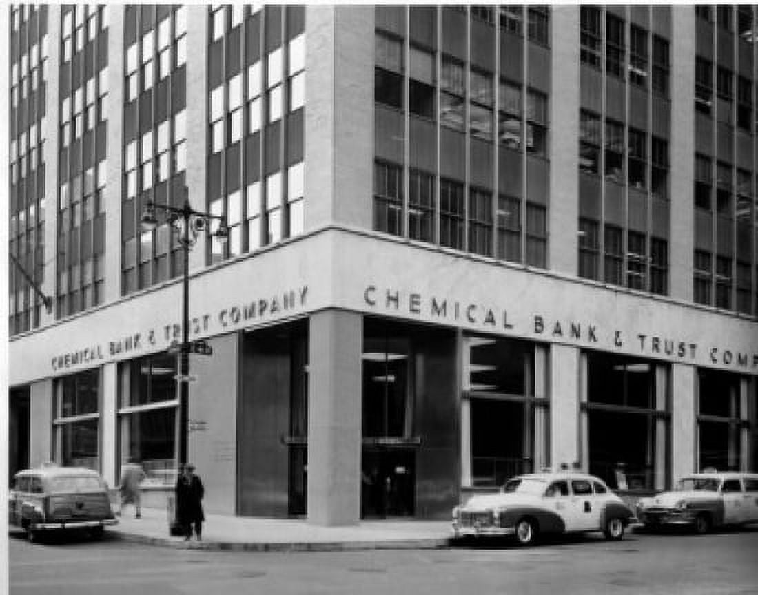 Bank on street corner with cars parked in front Canvas Art - (24 x 36)