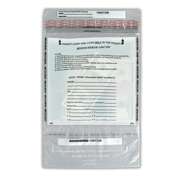 BankSuppliesTamper Evident Top Bottom Clear Transaction Bags | 12W x 10H | 100