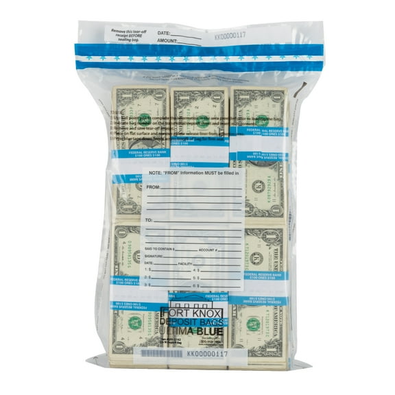 BankSupplies Ultima Blue Dual Pocket Clear Deposit Bags | 12W x 16H | 100 Pack