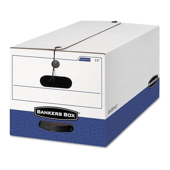 Bankers Box 0001203 Heavy-Duty Strength Storage Box, Legal, White/Blue, 4/Carton