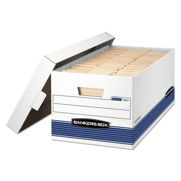 Bankers Box 0070104 Locking Lid Stor/File Storage Box - Letter, White/Blue (4/Carton)