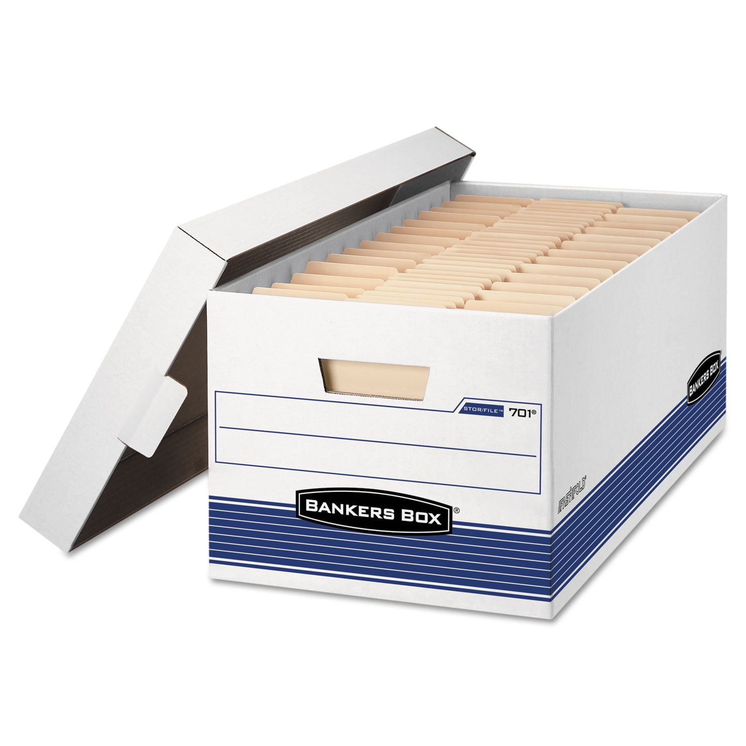 White and Blue Corrugated Cardboard Legal Storage Box with Locking Lid