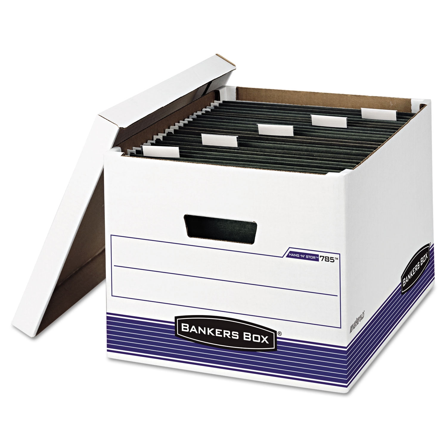 White and Blue Medium-Duty Cardboard Storage Box with Lift-Off Lid