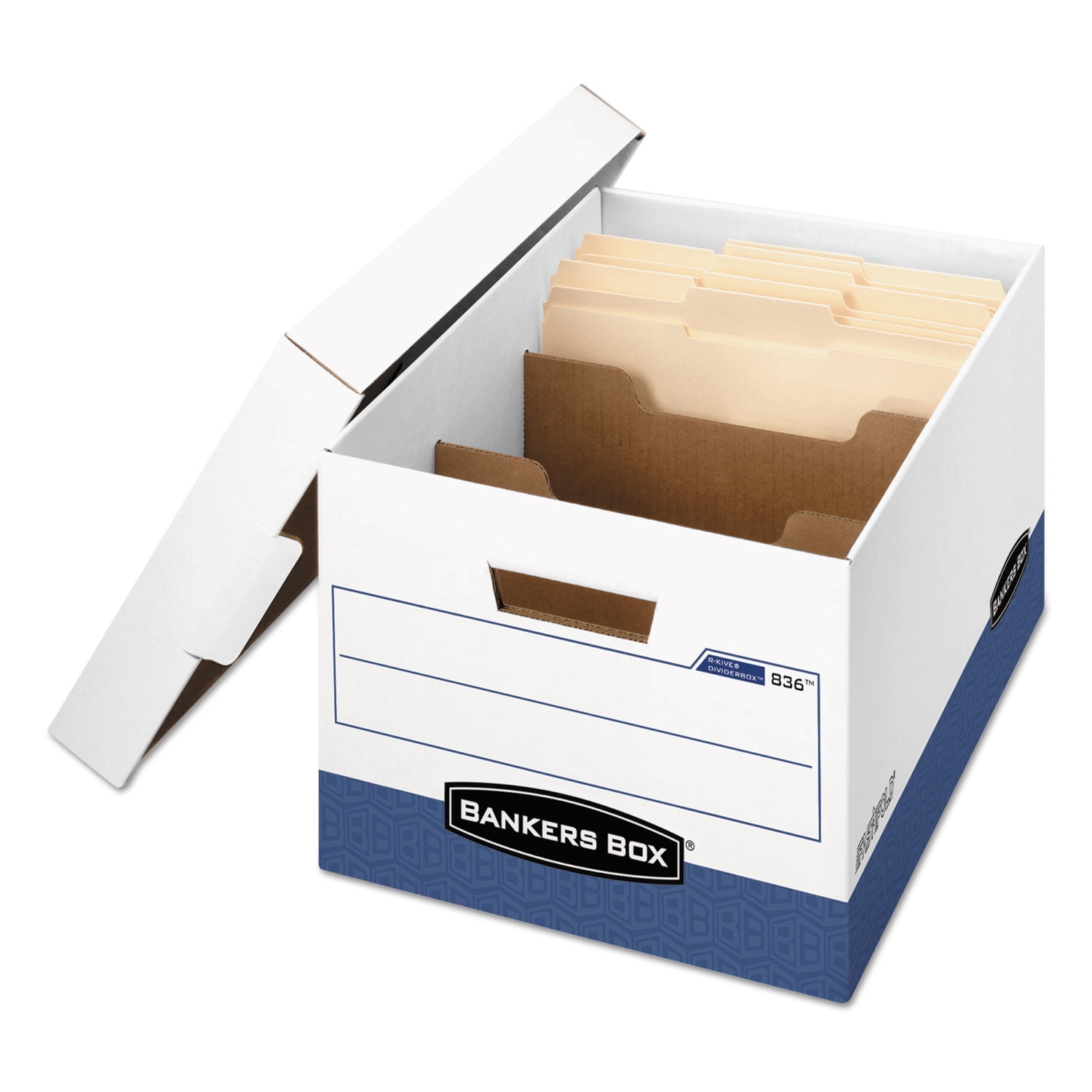 Heavy-Duty White and Blue File Storage Box with Dividers