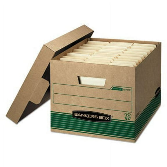 Bankers Box 12770 STOR/FILE Extra Strength Storage Box, Letter/Legal, Kraft/Green, 12/Carton