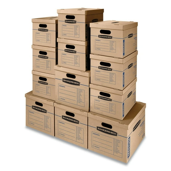 Bankers Box 7716401 SmoothMove Classic Moving/Storage Boxes - Small/Medium, Brown/Blue (12/Carton)
